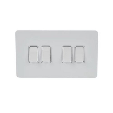 Schneider Electric Ultimate Screwless Flat Plate Rocker Plate Switch 4 Gangs - Painted White