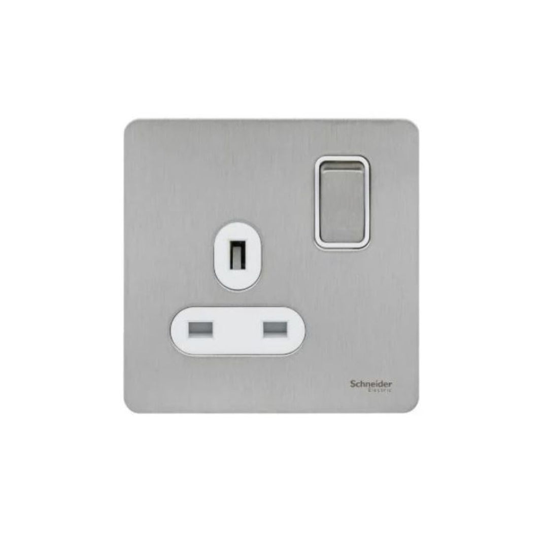 Schneider Electric Ultimate Screwless Flat Plate Switched Socket 1 Gang GU3410-WSS - Stainless Steel