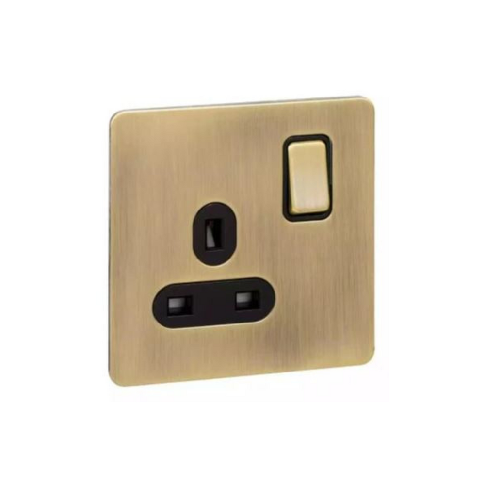 Schneider Electric Screwless Flat Plate Switched Socket 1 Gang GU3410BAB Antique Brass in Dubai, UAE