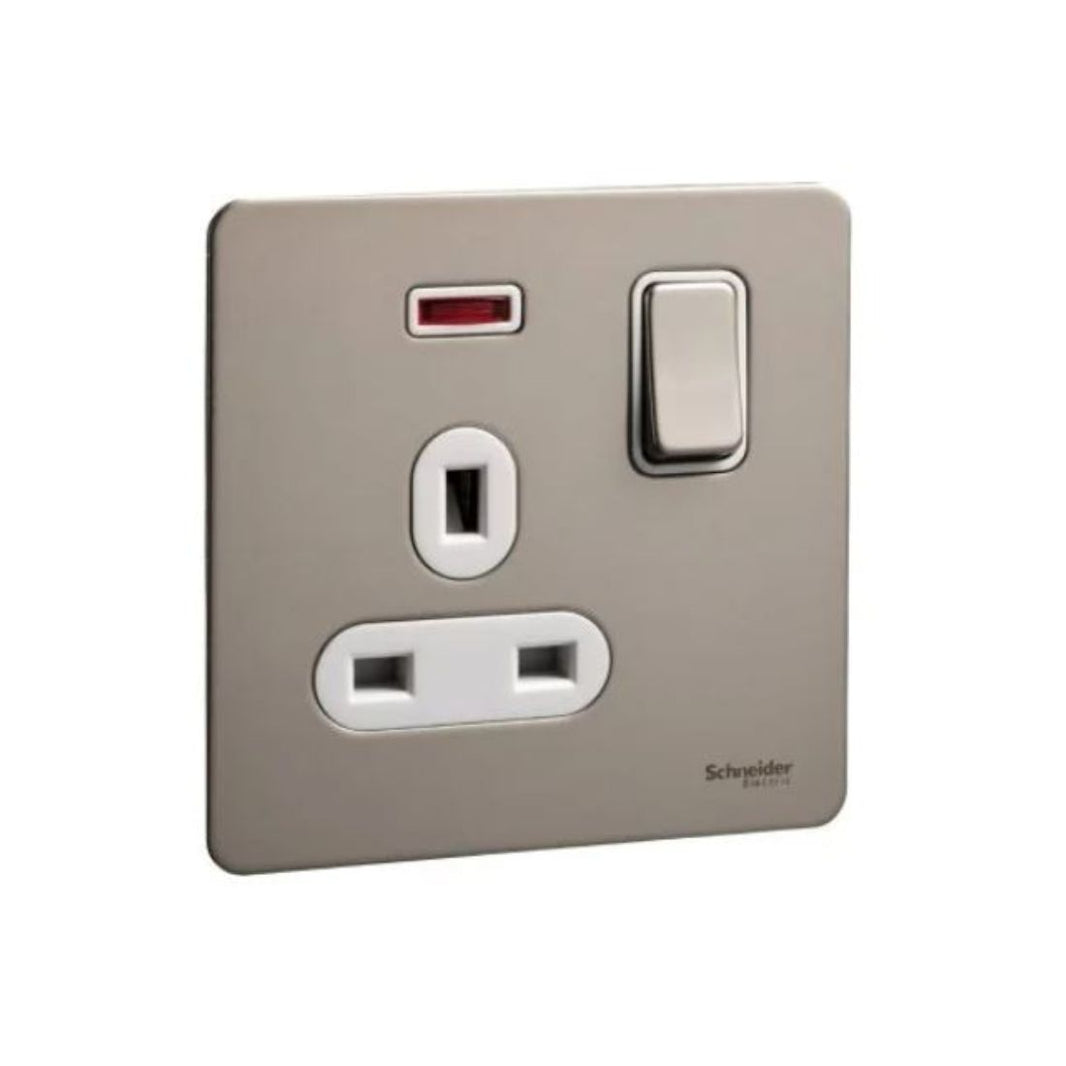 Schneider Electric Ultimate Screwless Switched with Neon Flat Plate 1 Gang 13A DP GU3411DWPN Pearl Nickel in Dubai, UAE