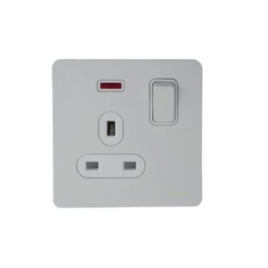 Schneider Electric Ultimate Screwless Flat Plate Switched Socket 13A 1 Gang Neon GU3411DWPW White Metal in Dubai, UAE