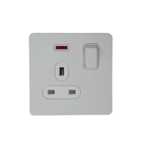 Schneider Electric Ultimate Screwless Flat Plate Switched Socket 13A 1 Gang Neon GU3411DWPW - White Metal