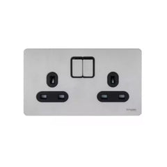 Schneider Electric Ultimate Screwless Flat Plate Switched Socket 2 Gangs GU3420-BSS - Stainless Steel, Black - Slide 1