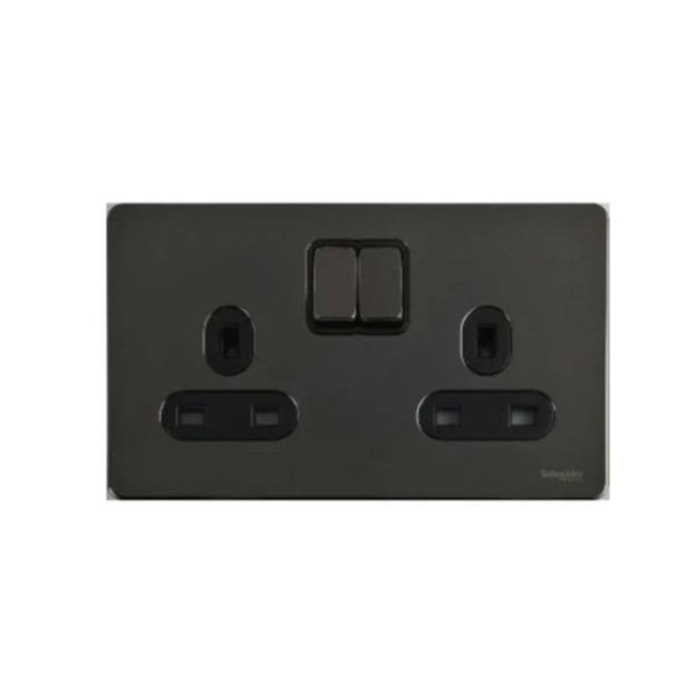 Schneider Electric Ultimate Screwless Flat Plate Switched Socket 2 Gangs GU3420BBN Black Nickel in Dubai, UAE