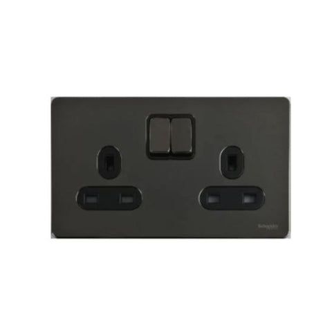 Schneider Electric Ultimate Screwless Flat Plate Switched Socket 2 Gangs GU3420BBN - Black Nickel