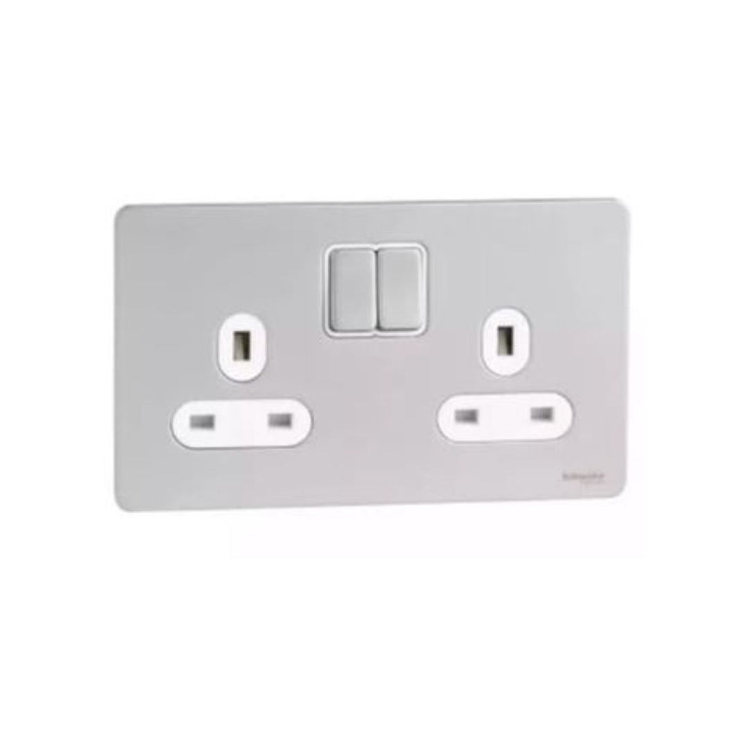 Schneider Electric Screwless Flat Plate Switched Socket 2 Gangs GU3420WPN - Pearl Nickel