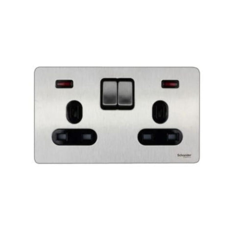 Schneider Electric ULT.SCRWLS Flat Plate 2 Gang 13A DP Switched with Neon GU3421DBSS - Stainless Steel