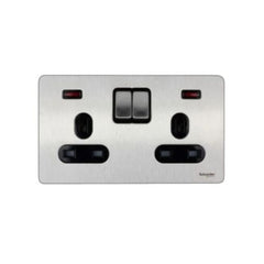 Schneider Electric ULT.SCRWLS Flat Plate 2 Gang 13A DP Switched with Neon GU3421DBSS - Stainless Steel - Slide 1