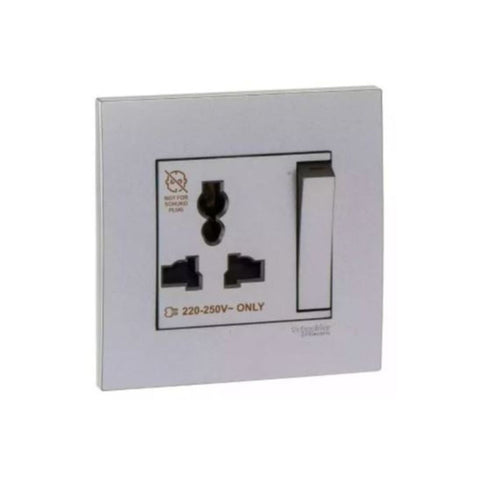 Schneider Electric Vivace 13A 250V 1 Gang 3 Pin Dolly Switched Universal Socket KB113LS_AS - Aluminium Silver