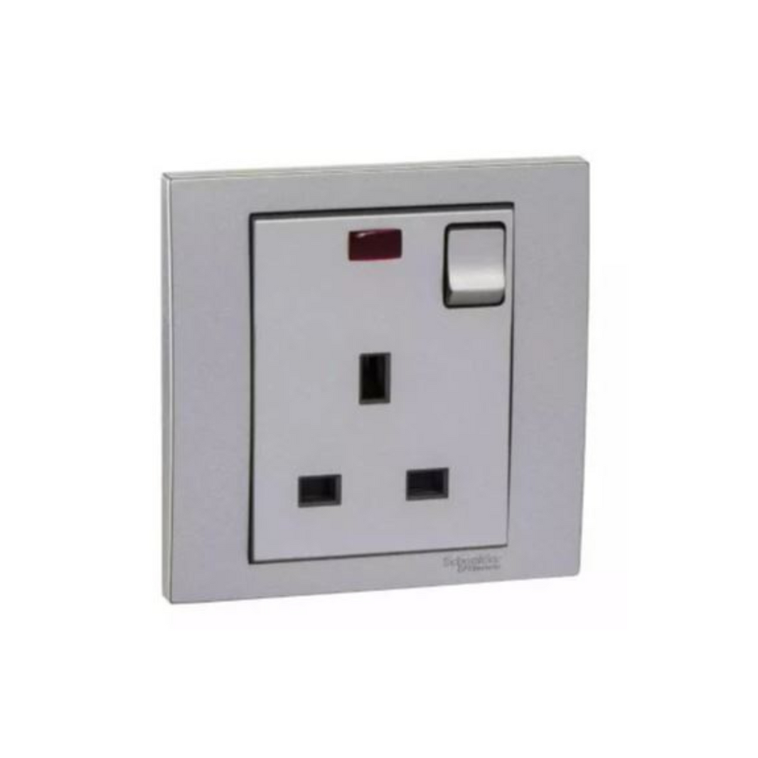 Schneider Electric Vivace 1 Gang Switched Socket with Neon 13A 250V KB15N_AS Aluminium Silver in Dubai, UAE