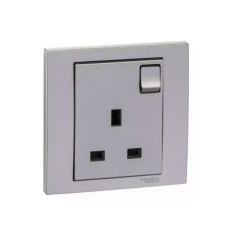 Schneider Electric Vivace 13A 250V 1 Gang Switched Socket KB15_AS - Aluminium Silver