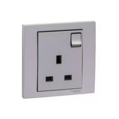 Schneider Electric Vivace 13A 250V 1 Gang Switched Socket KB15_AS - Aluminium Silver - Slide 1