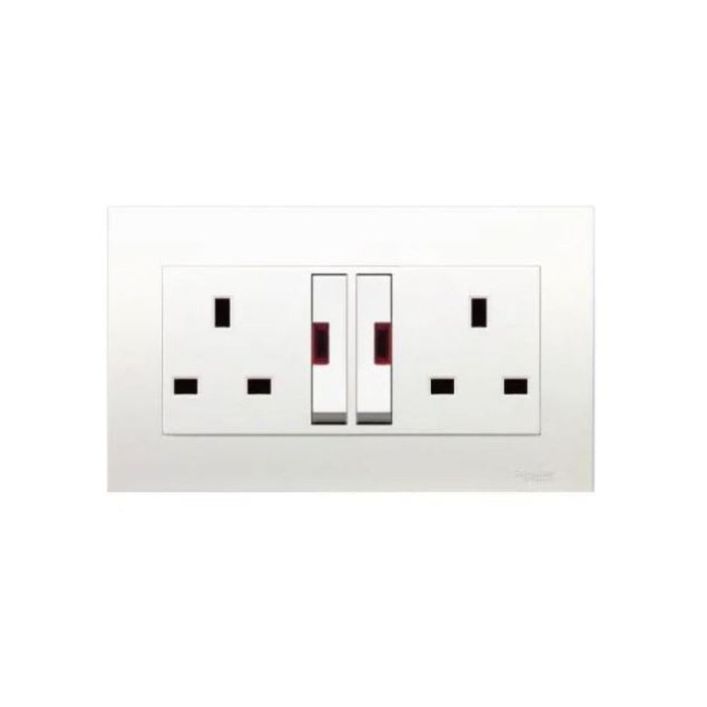 Schneider Electric 13A 250V Twin Gang Double Pole Large Dolly Switched Socket with Neon KB25LDN