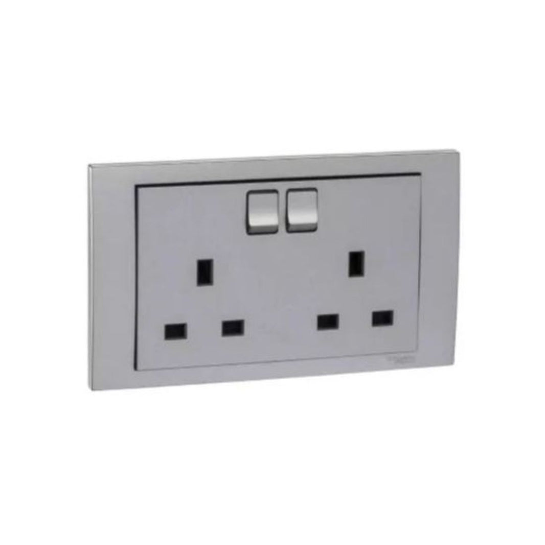 Schneider Electric Vivace Twin Gang Switched Socket 13A 250V KB25_AS Aluminium Silver in Dubai, UAE