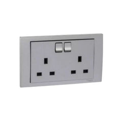 Schneider Electric Vivace Twin Gang Switched Socket 13A 250V KB25_AS - Aluminium Silver - Slide 1