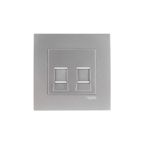 Schneider Electric Vivace 2 Gang Wallplate For Keystone Data Jack KB32RJK_AS - Aluminium Silver