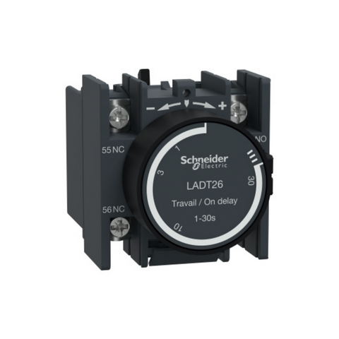Schneider Electric TeSys D Time Delay Auxiliary Contact Block 1NO + 1NC on Delay 1-30s Front Lugs-Ring Terminals LADT26