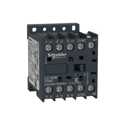 Schneider Electric TeSys K Contactor 3P AC-3 <= 440V 6A 1 NC Aux. 220-230V AC Coil LC1K0601M7