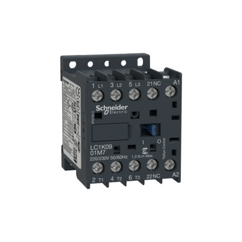 Schneider Electric TeSys K Contactor 3P AC-3 <= 440V 9A 1 NC Aux. 220-230V AC Coil LC1K0901M7