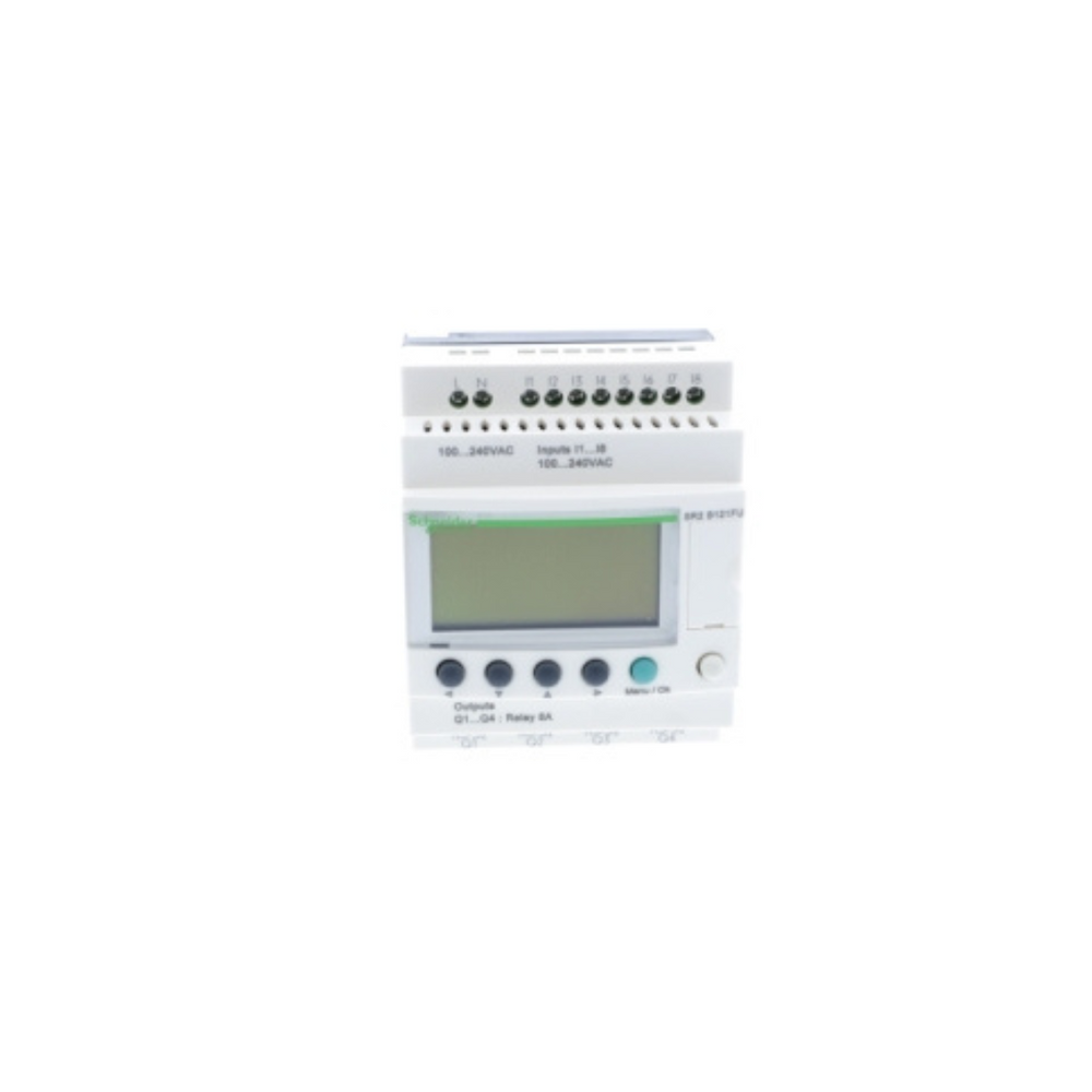 Schneider Electric SR2B121FU Zelio Logic Compact Smart Relay, 12 I/O, 100-240V AC, Clock, Display