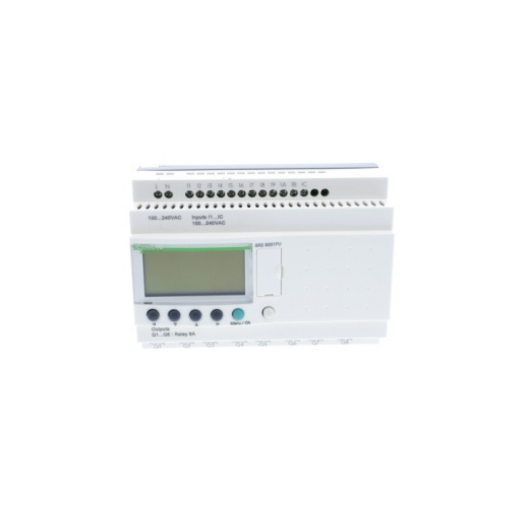 Schneider Electric SR2B201FU Zelio Logic Compact Smart Relay, 20 I/O, 100-240V AC, Clock, Display