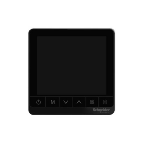 Schneider Electric SpaceLogic Thermostat Fan Coil On/Off Standalone Touchscreen 4P 3 Fan External Sensor 240V TC907-3A4DLSAB - Black