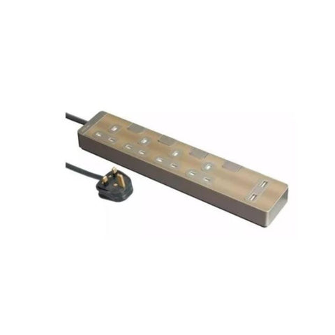 Schneider Electric AvatarOn Trailing Socket with Switch and USB 4 Gang 3M TSH34U_3_GH - Metal Gold Hairline