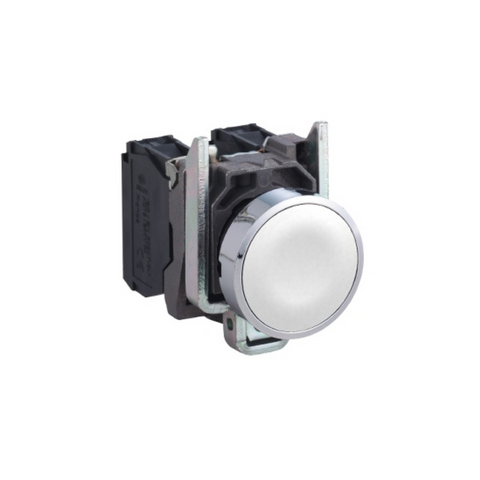 Schneider Electric Harmony XB4 Push Button Metal Flush White Ø22 Spring Return Unmarked 1 NO XB4BA11