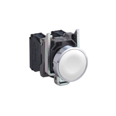 Schneider Electric Harmony XB4 Push Button Metal Flush White Ø22 Spring Return Unmarked 1 NO XB4BA11 - Slide 1