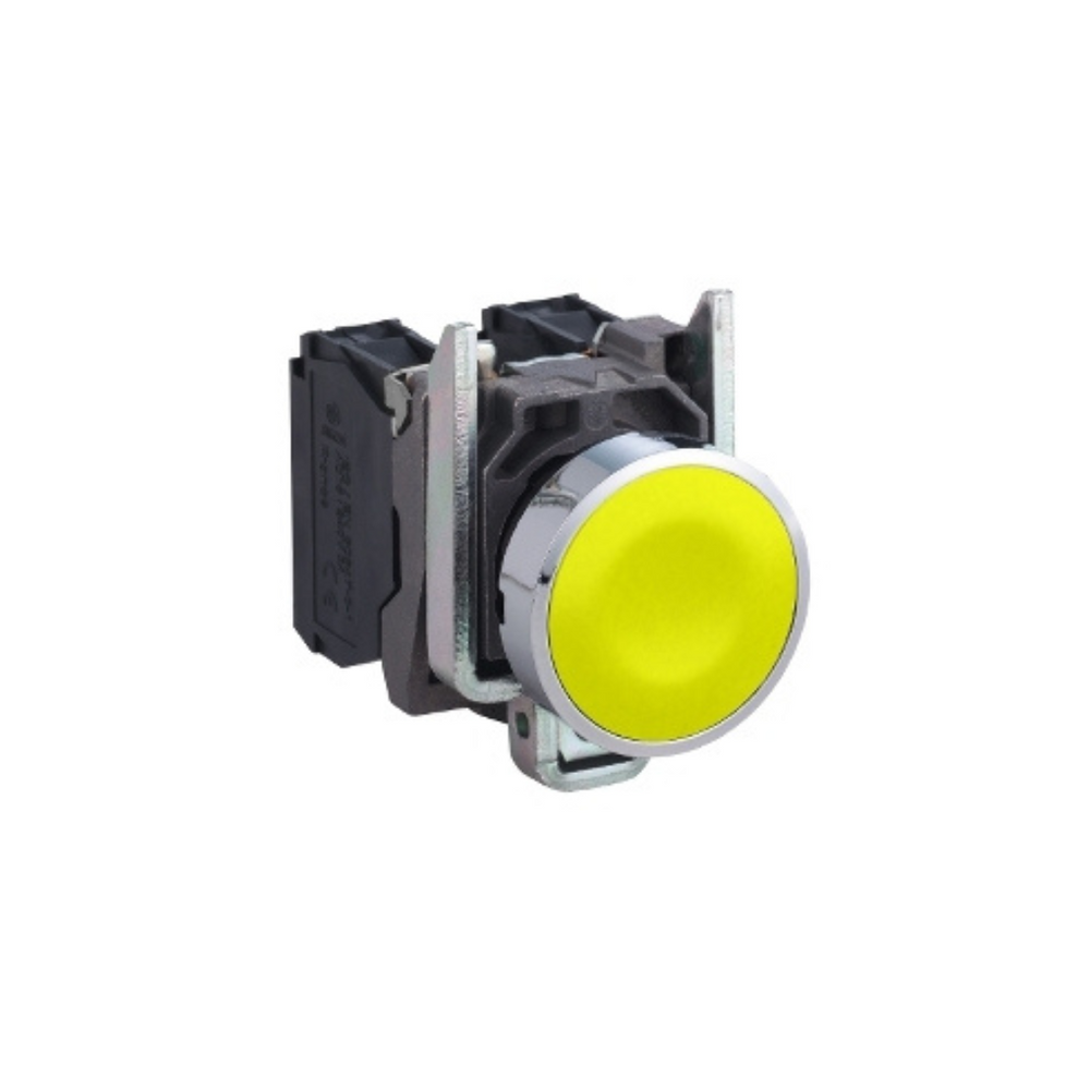 Schneider Electric Harmony XB4 Push Button Metal Flush Yellow Ø22 Spring Return Unmarked 1 NO XB4BA51