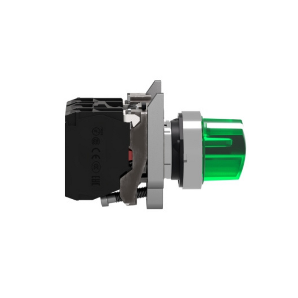 Schneider Electric Harmony XB4 Illuminated Selector Switch Metal Green Ø22 2 Positions Stay Put 230-240V AC 1 NO + 1 NC XB4BK123M5