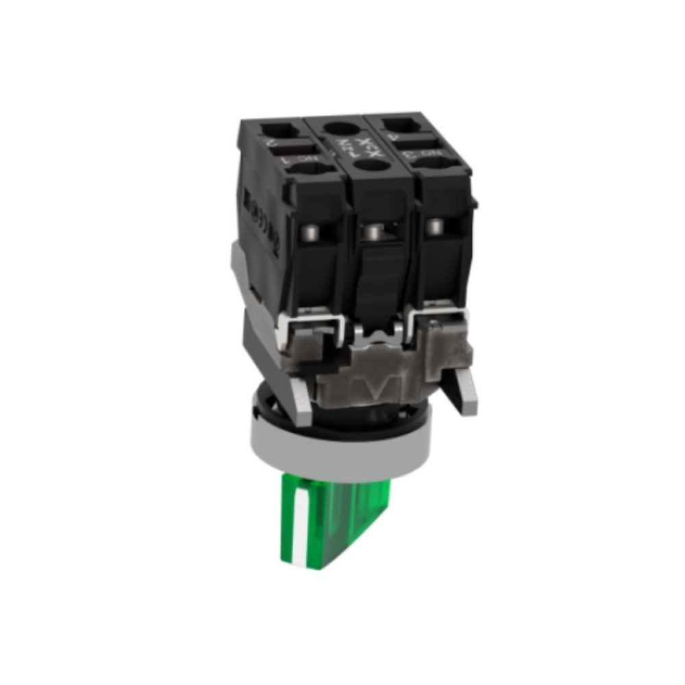 Schneider Electric Harmony XB4 Illuminated Selector Switch Metal Green Ø22 2 Positions Stay Put 230-240V AC 1 NO + 1 NC XB4BK123M5