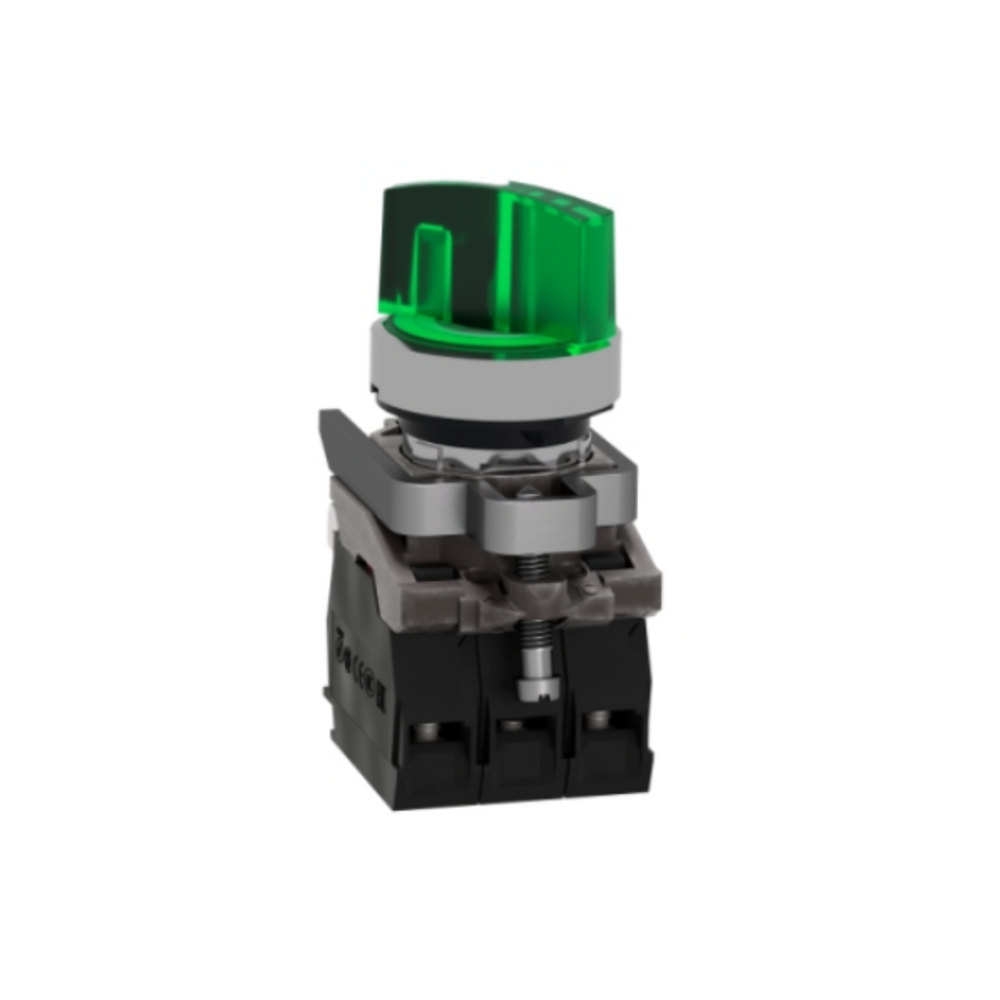 Schneider Electric Harmony XB4 Illuminated Selector Switch Metal Green Ø22 2 Positions Stay Put 230-240V AC 1 NO + 1 NC XB4BK123M5