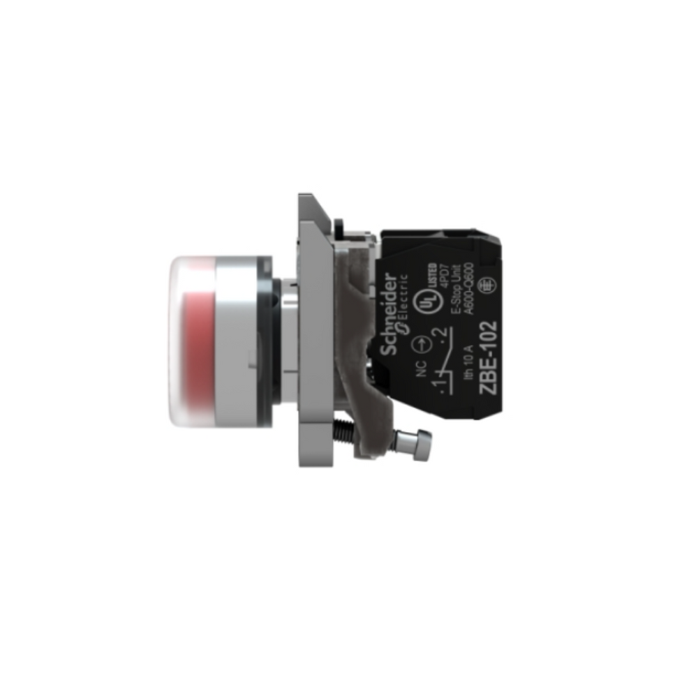 Schneider Electric Harmony XB4 Push Button Metal Projecting Red Ø22 Spring Return Booted Unmarked 1 NC XB4BP42