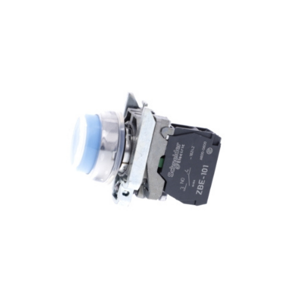 Schneider Electric Push Button Metal Projecting Blue Ø22 Spring Return Booted Unmarked 1 NO XB4BP61