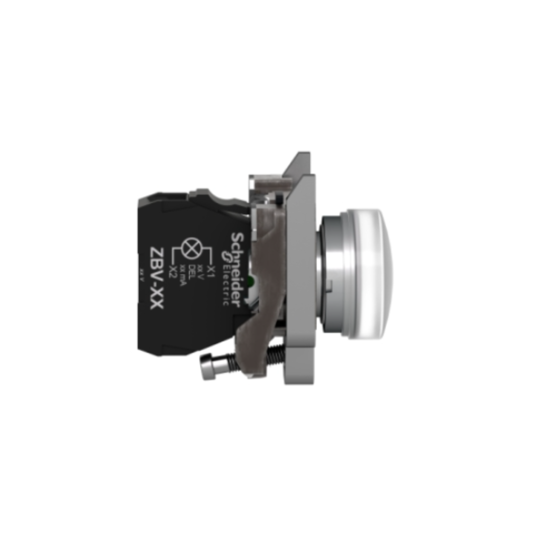 Schneider Electric Harmony XB4 Pilot Light Metal White Ø22 Plain Lens with integral LED 110-120V AC XB4BVG1