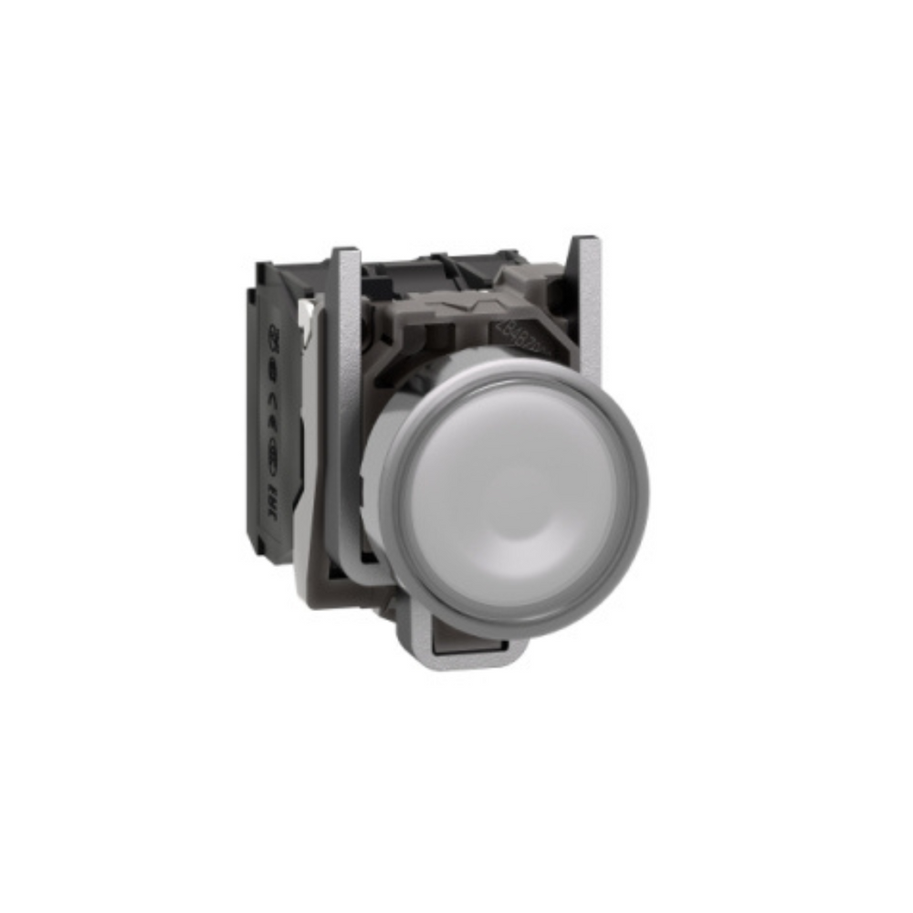 Schneider Electric Harmony XB4 Illuminated Push Button Metal Flush White Ø22 Spring Return 24V AC/DC 1 NO + 1 NC XB4BW31B5