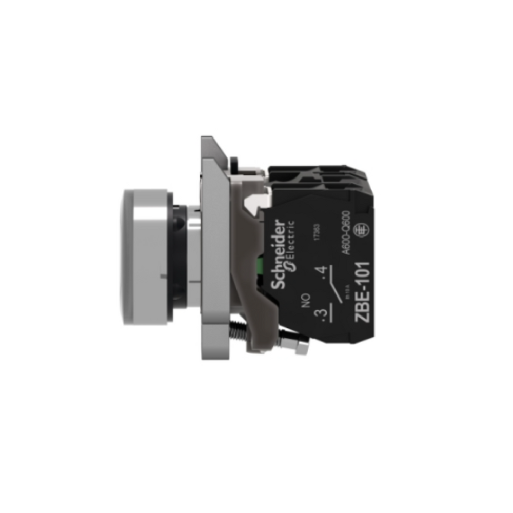 Schneider Electric Harmony XB4 Illuminated Push Button Metal Flush White Ø22 Spring Return 24V AC/DC 1 NO + 1 NC XB4BW31B5