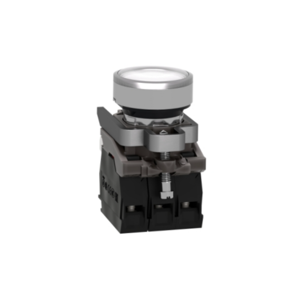 Schneider Electric Harmony XB4 Illuminated Push Button Metal Flush White Ø22 Spring Return 24V AC/DC 1 NO + 1 NC XB4BW31B5