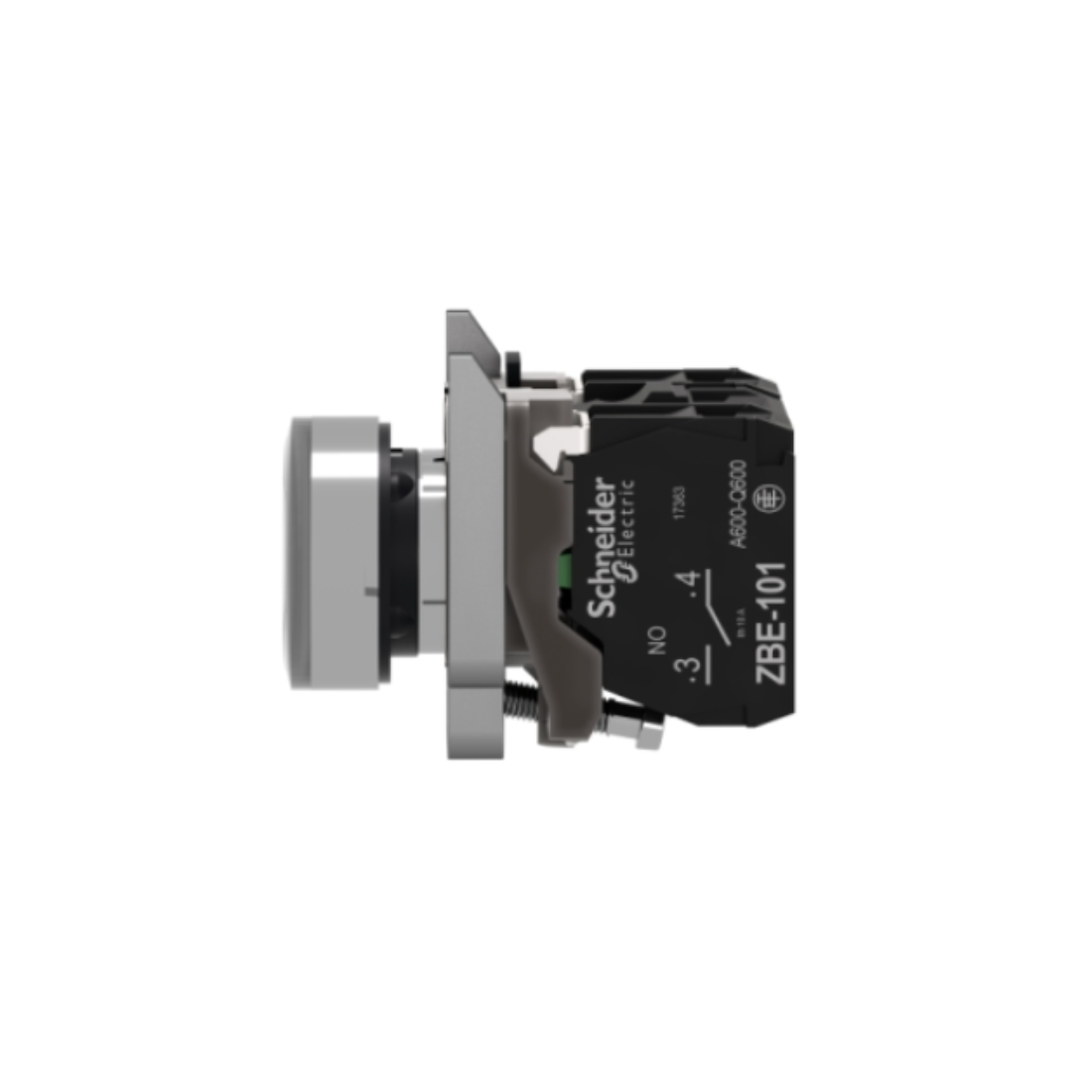 Schneider Electric Harmony XB4 Illuminated Push Button Metal Flush White Ø22 Spring Return 230-240V AC 1 NO + 1 NC XB4BW31M5