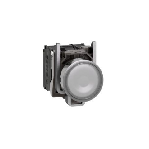 Schneider Electric Harmony XB4 Illuminated Push Button Metal Flush White Ø22 Spring Return 230-240V AC 1 NO + 1 NC XB4BW31M5