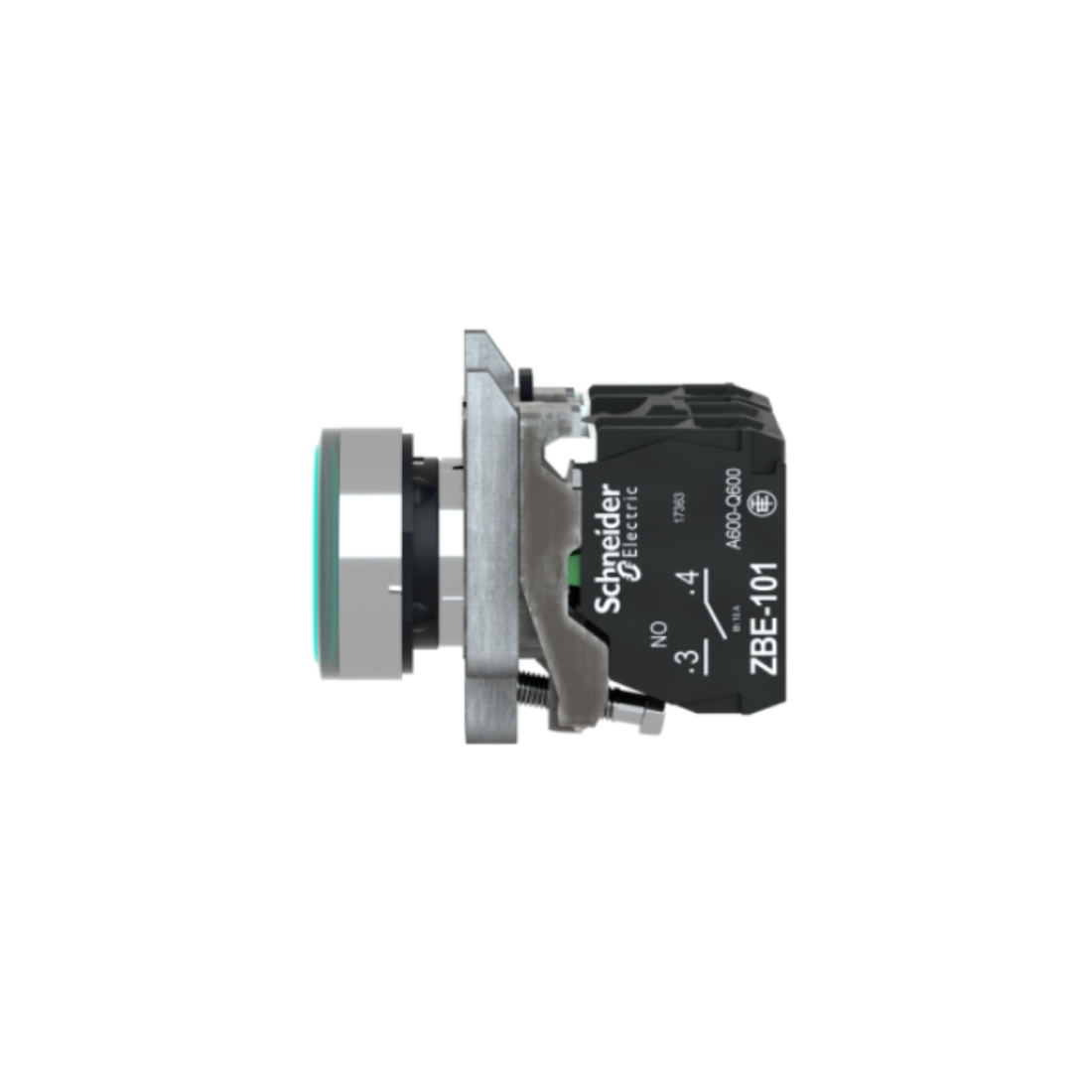 Schneider Electric Harmony XB4 Illuminated Push Button Metal Flush Green Ø22 Spring Return <= 250V 1 NO + 1 NC XB4BW3365