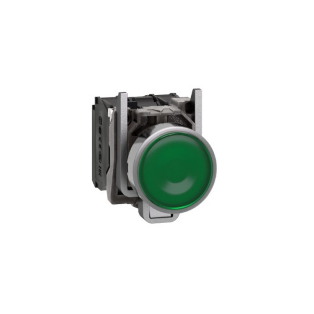 Schneider Electric Harmony XB4 Illuminated Push Button Metal Flush Green Ø22 Spring Return 1 NO + 1 NC 24V AC/DC XB4BW33B5
