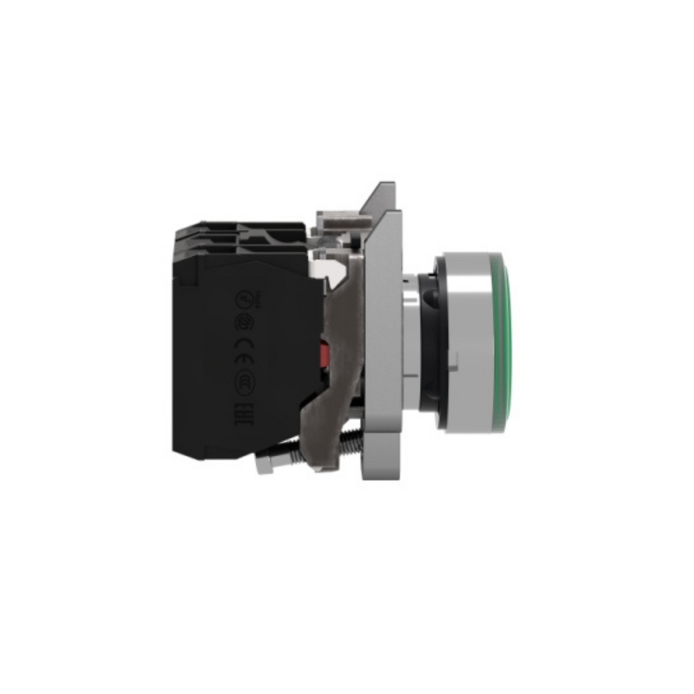 Schneider Electric Harmony XB4 Illuminated Push Button Metal Flush Green Ø22 Spring Return 1 NO + 1 NC 24V AC/DC XB4BW33B5
