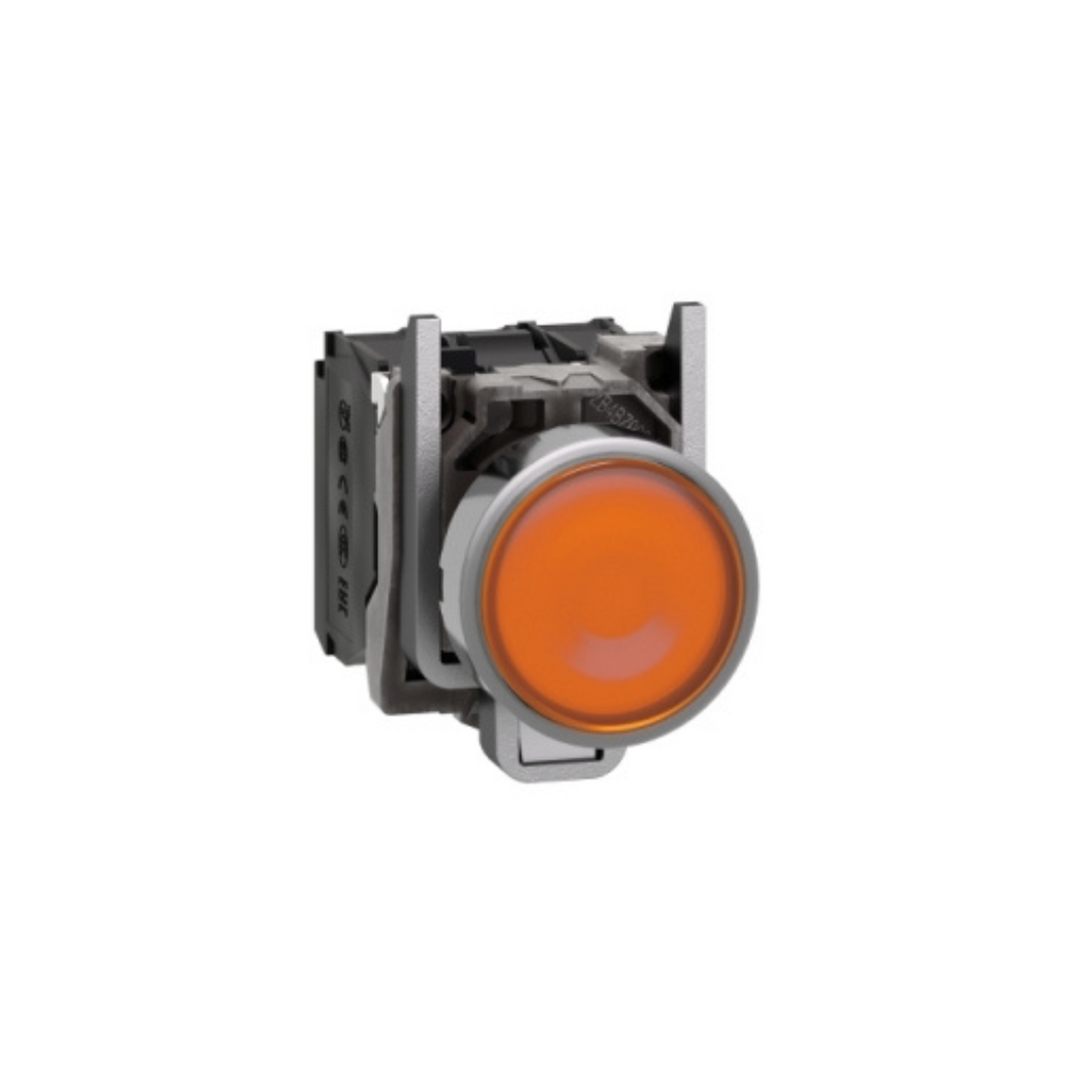 Schneider Electric Harmony XB4 Illuminated Push Button Metal Flush Orange Ø22 Spring Return 1 NO + 1 NC 24V AC/DC XB4BW35B5