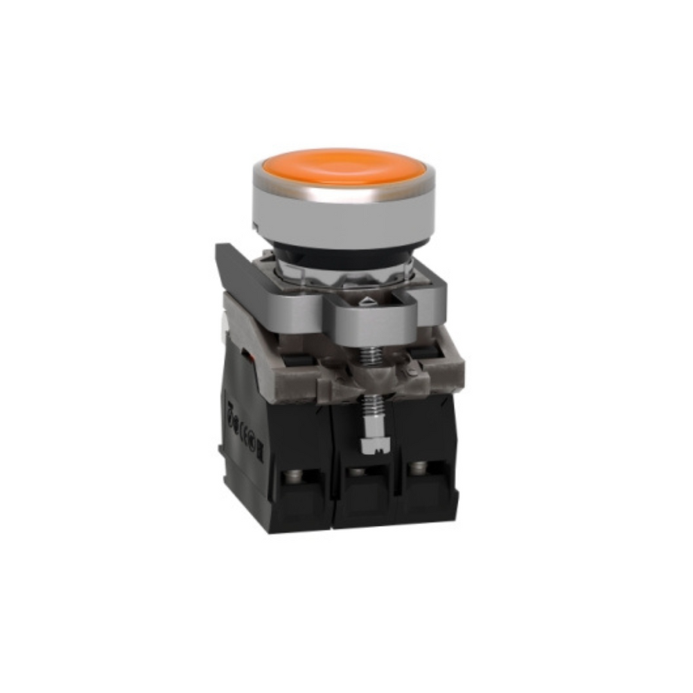 Schneider Electric Harmony XB4 Illuminated Push Button Metal Flush Orange Ø22 Spring Return 1 NO + 1 NC 24V AC/DC XB4BW35B5