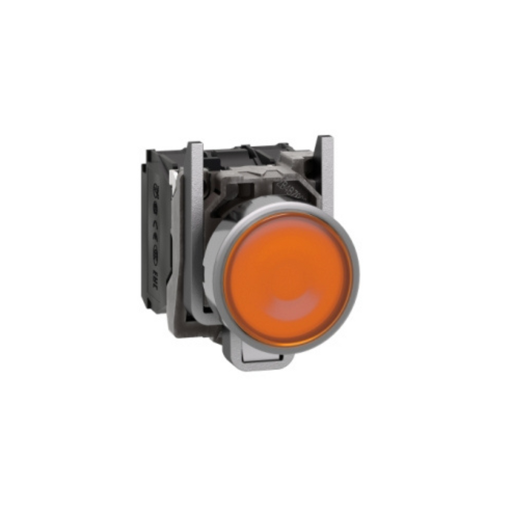 Schneider Electric Harmony XB4 Illuminated Push Button Metal Flush Orange Ø22 Spring Return 110-120V AC 1 NO + 1 NC XB4BW35G5