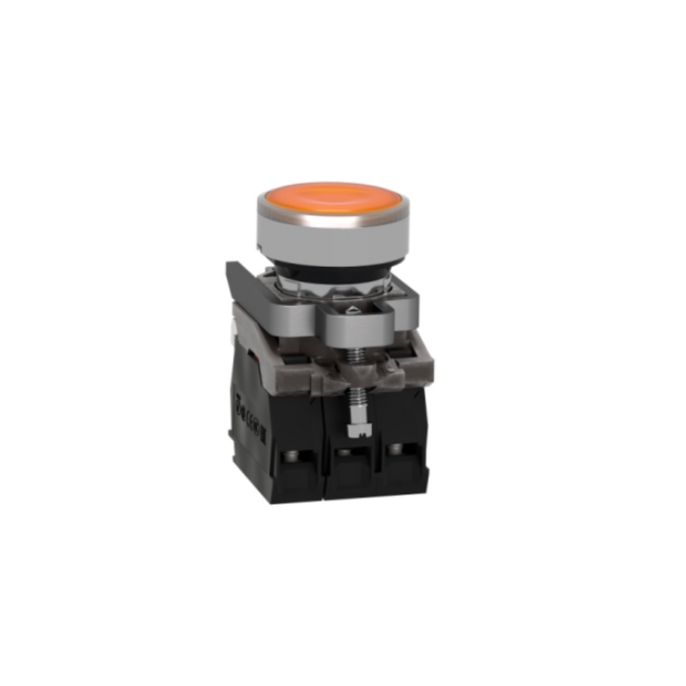 Schneider Electric Harmony XB4 Illuminated Push Button Metal Flush Orange Ø22 Spring Return 110-120V AC 1 NO + 1 NC XB4BW35G5