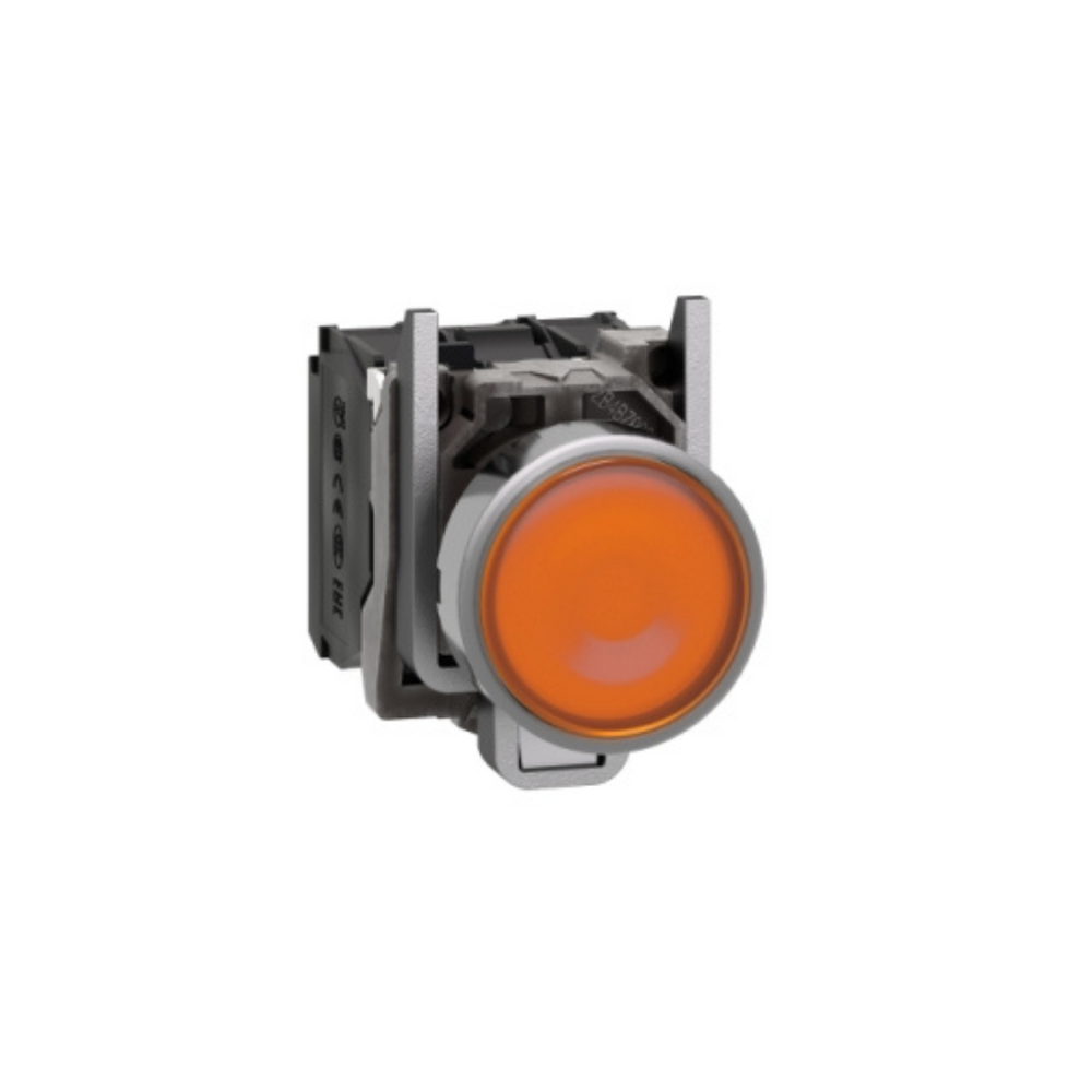 Schneider Electric Harmony XB4 Illuminated Push Button Metal Flush Orange Ø22 Spring Return 230-240V AC 1 NO + 1 NC XB4BW35M5