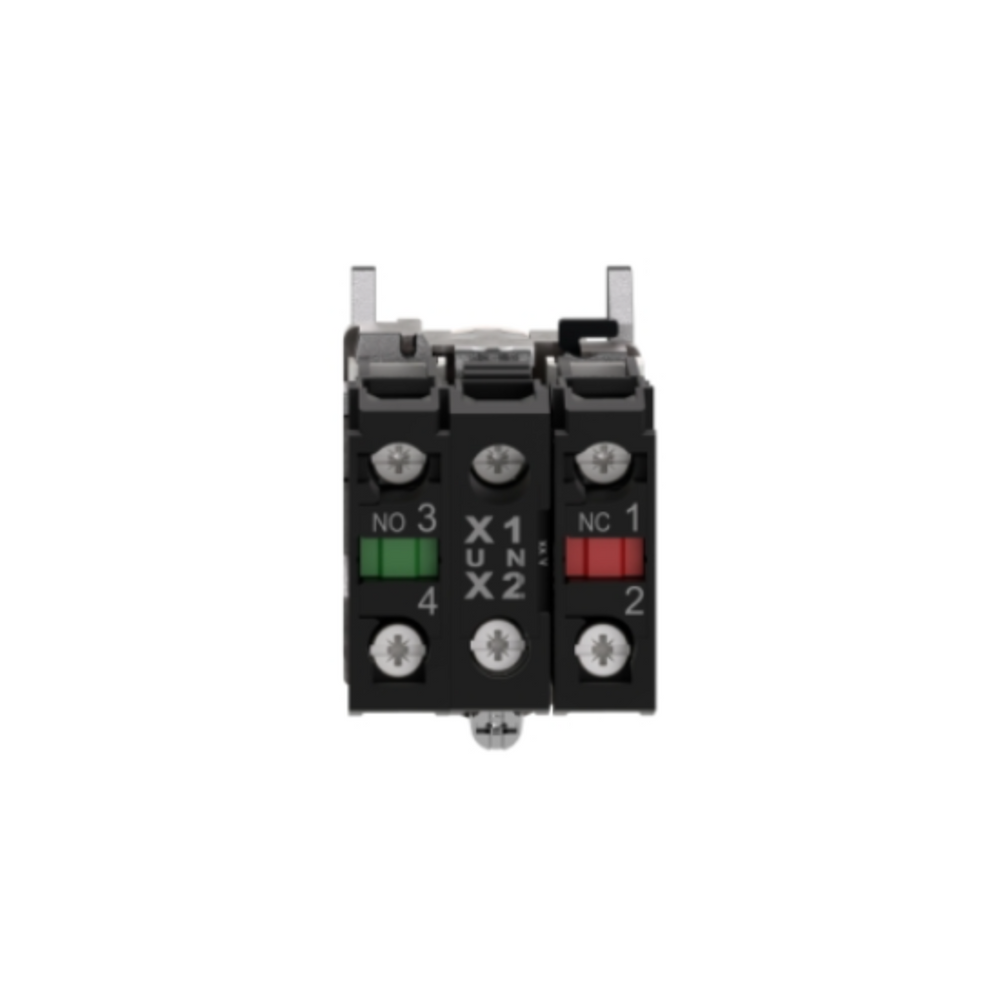 Schneider Electric Harmony XB4 Illuminated Push Button Metal Flush Orange Ø22 Spring Return 230-240V AC 1 NO + 1 NC XB4BW35M5